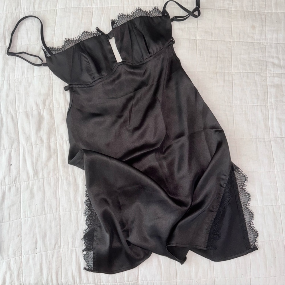 Flirty Black Lace Trim Slip Dress